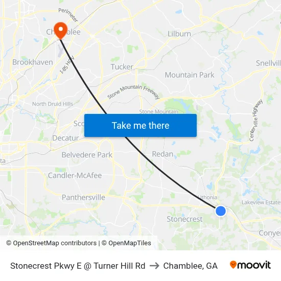 Stonecrest Pkwy E @ Turner Hill Rd to Chamblee, GA map