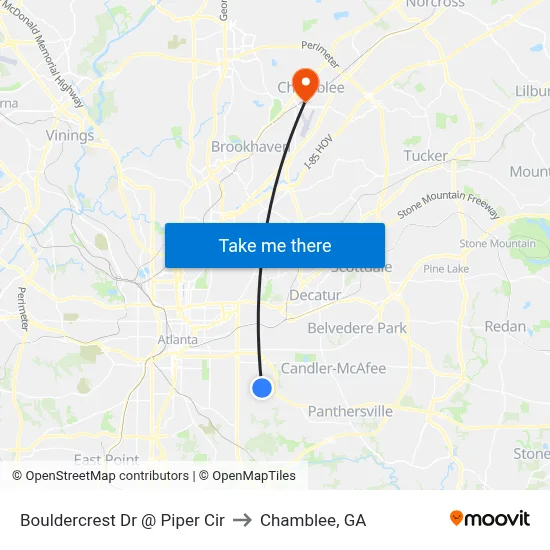 Bouldercrest Dr @ Piper Cir to Chamblee, GA map