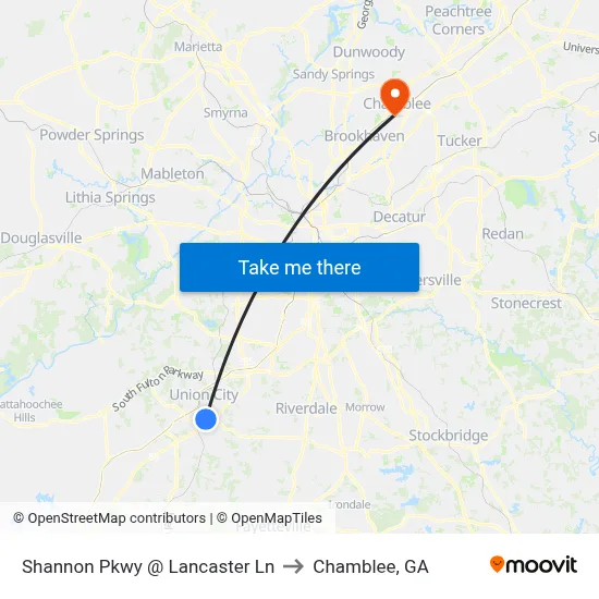 Shannon Pkwy @ Lancaster Ln to Chamblee, GA map