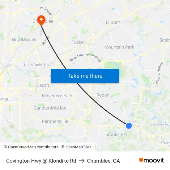 Covington Hwy @ Klondike Rd to Chamblee, GA map