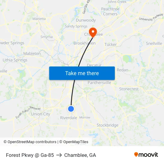 Forest Pkwy @ Ga-85 to Chamblee, GA map