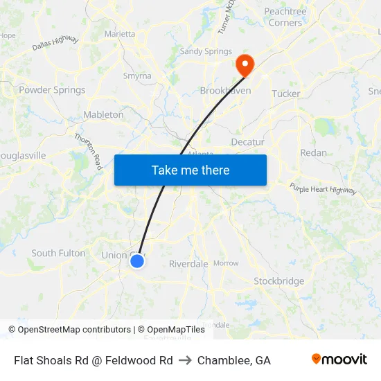Flat Shoals Rd @ Feldwood Rd to Chamblee, GA map