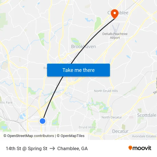 14th St @ Spring St to Chamblee, GA map