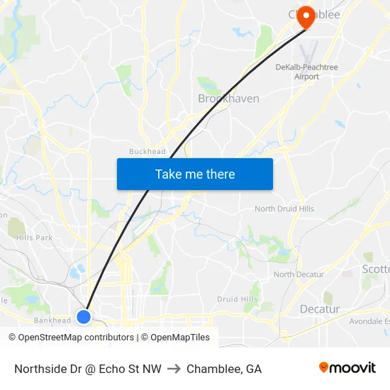 Northside Dr @ Echo St NW to Chamblee, GA map