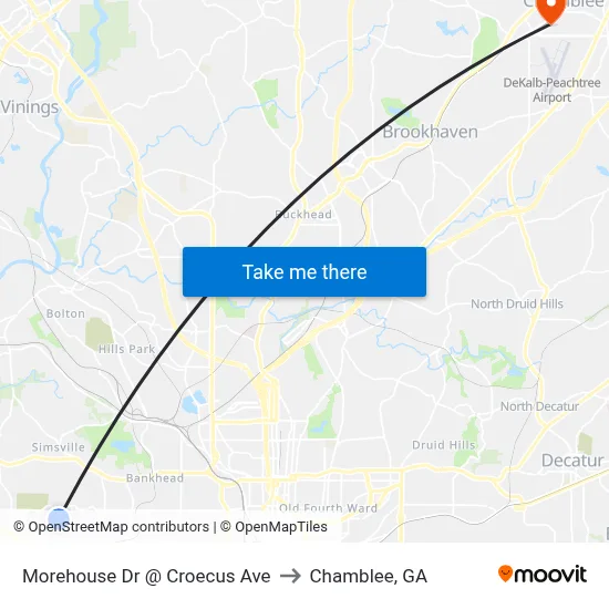 Morehouse Dr @ Croecus Ave to Chamblee, GA map