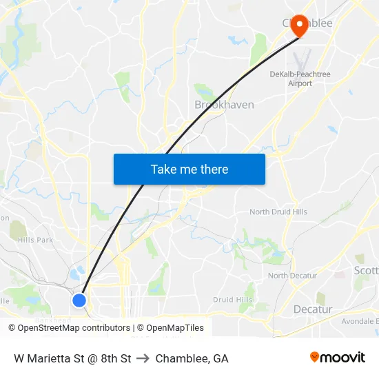 W Marietta St @ 8th St to Chamblee, GA map