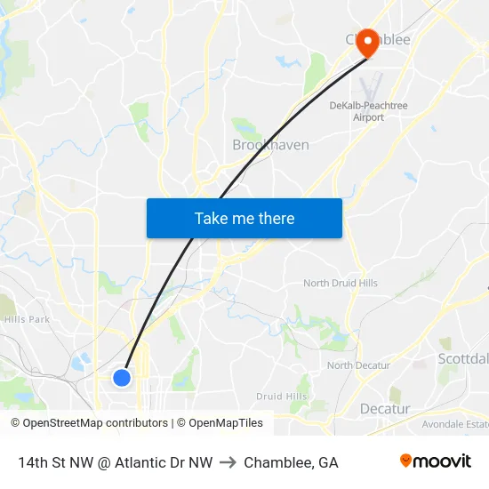 14th St NW @ Atlantic Dr NW to Chamblee, GA map