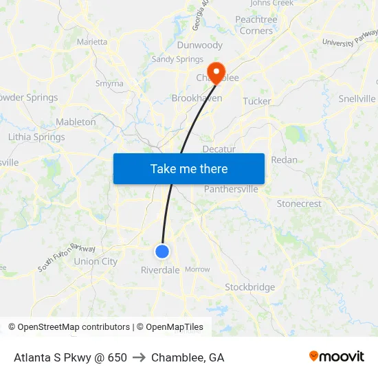 Atlanta S Pkwy @ 650 to Chamblee, GA map