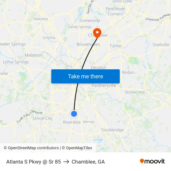 Atlanta S Pkwy @ Sr 85 to Chamblee, GA map