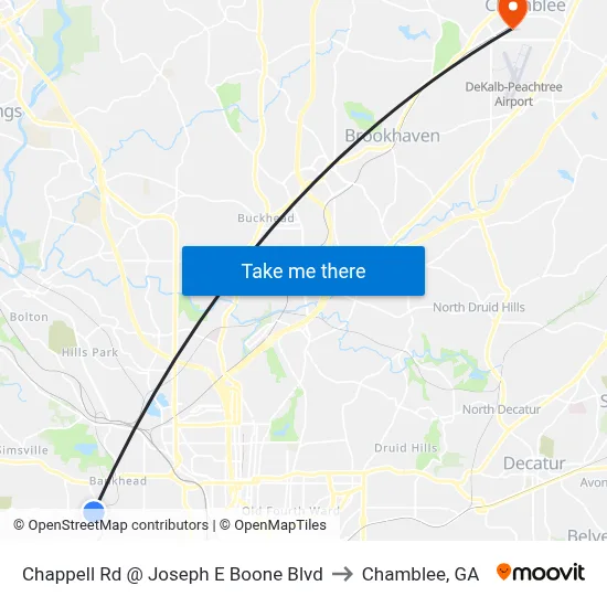 Chappell Rd @ Joseph E Boone Blvd to Chamblee, GA map