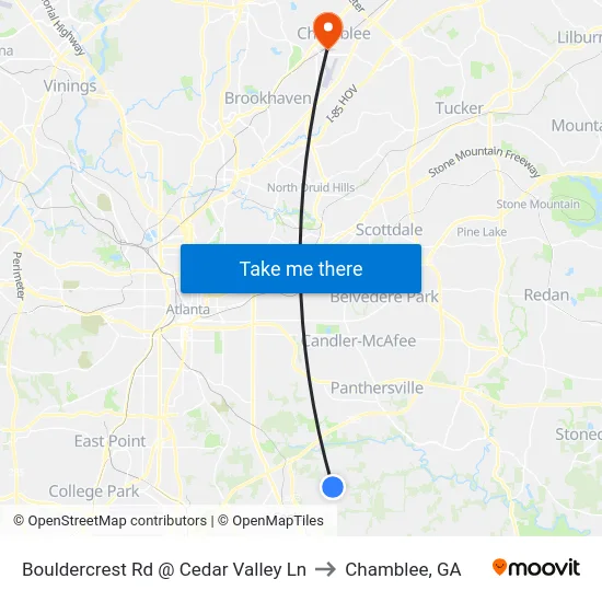 Bouldercrest Rd @ Cedar Valley Ln to Chamblee, GA map