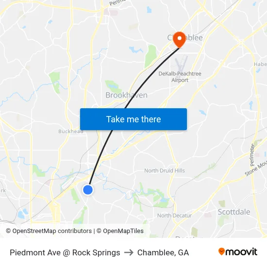Piedmont Ave @ Rock Springs to Chamblee, GA map