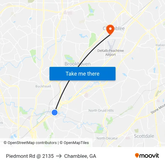 Piedmont Rd @ 2135 to Chamblee, GA map
