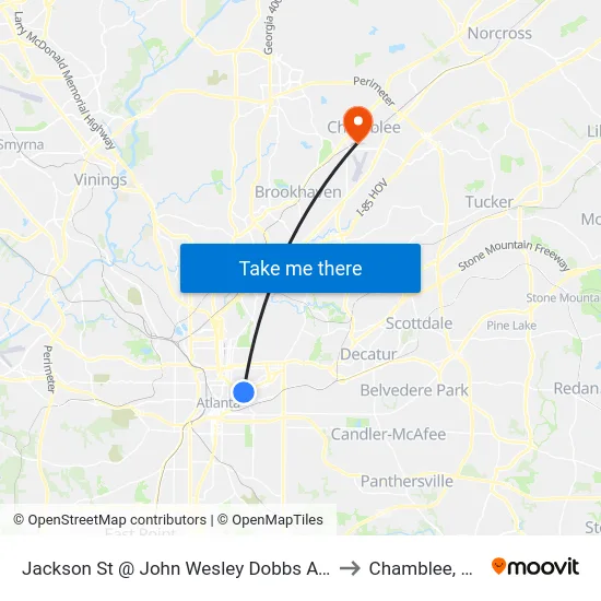 Jackson St @ John Wesley Dobbs Ave to Chamblee, GA map