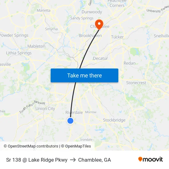 Sr 138 @ Lake Ridge Pkwy to Chamblee, GA map