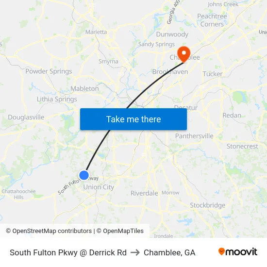 South Fulton Pkwy @ Derrick Rd to Chamblee, GA map