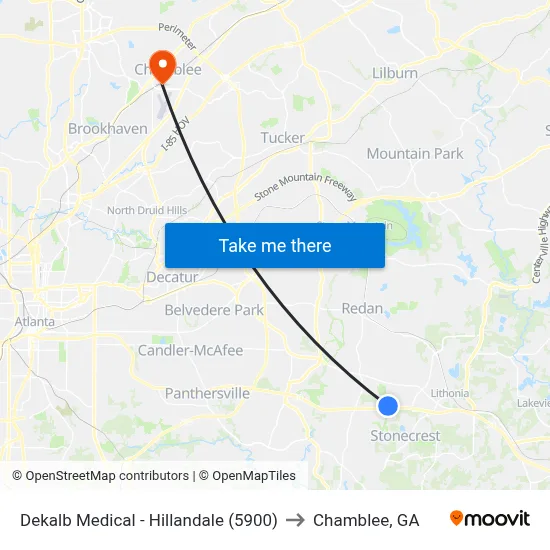 Dekalb Medical - Hillandale (5900) to Chamblee, GA map