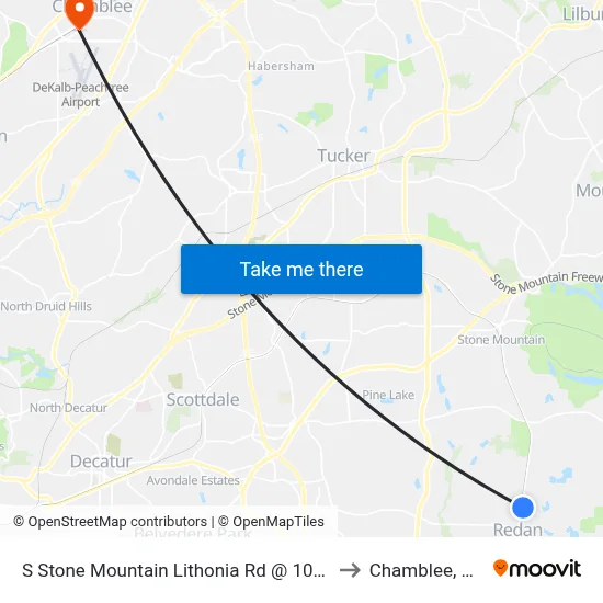 S Stone Mountain Lithonia Rd @ 1054 to Chamblee, GA map