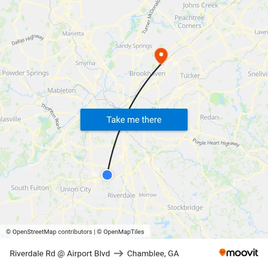 Riverdale Rd @ Airport Blvd to Chamblee, GA map