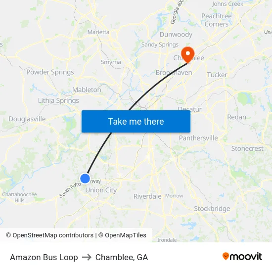 Amazon Bus Loop to Chamblee, GA map