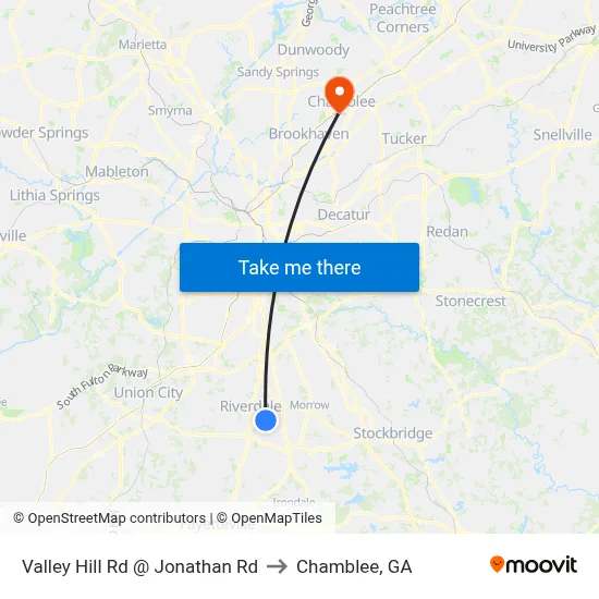 Valley Hill Rd @ Jonathan Rd to Chamblee, GA map