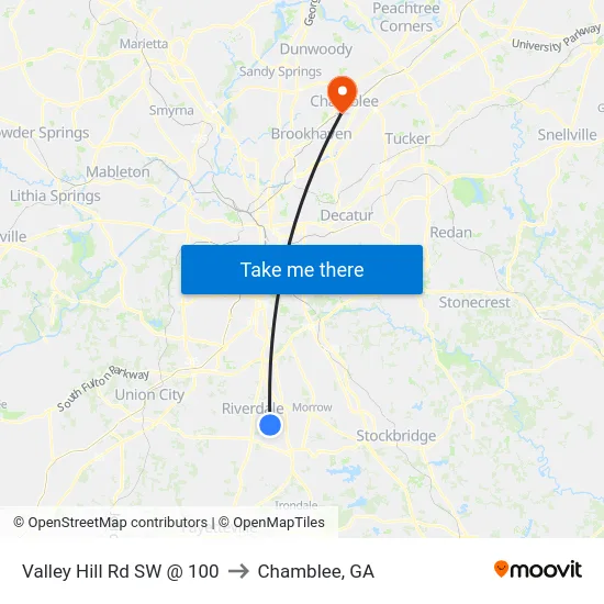 Valley Hill Rd SW @ 100 to Chamblee, GA map