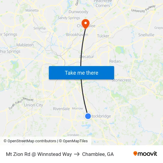 Mt Zion Rd @ Winnstead Way to Chamblee, GA map