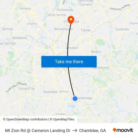 Mt Zion Rd @ Cameron Landing Dr to Chamblee, GA map
