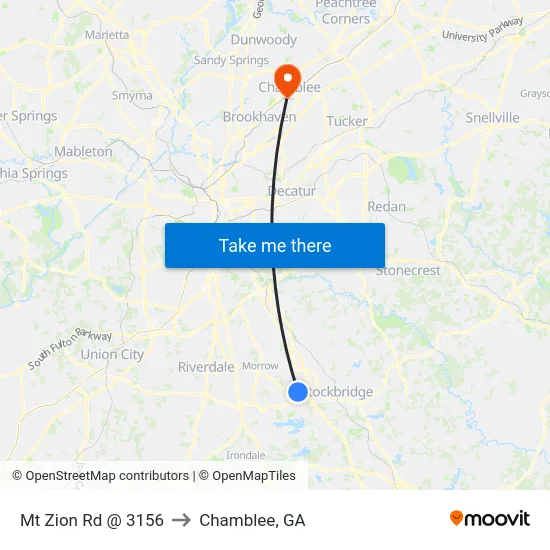 Mt Zion Rd @ 3156 to Chamblee, GA map