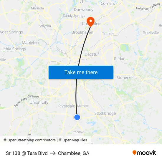 Sr 138 @ Tara Blvd to Chamblee, GA map