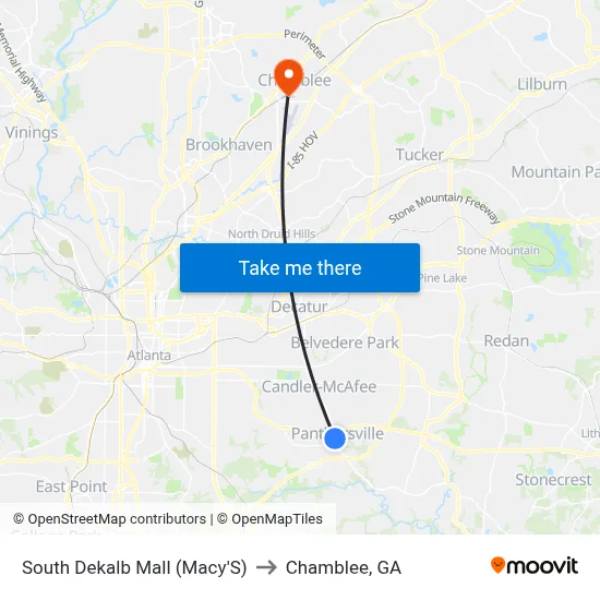 South Dekalb Mall (Macy'S) to Chamblee, GA map
