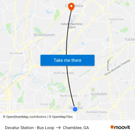 Decatur Station - Bus Loop to Chamblee, GA map