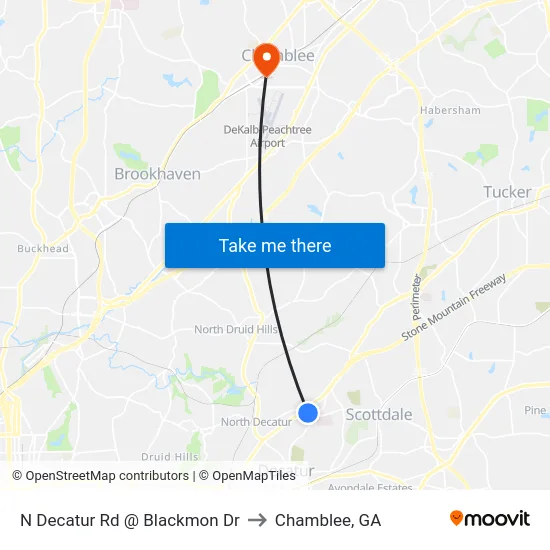 N Decatur Rd @ Blackmon Dr to Chamblee, GA map