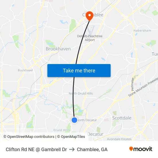 Clifton Rd NE @ Gambrell Dr to Chamblee, GA map