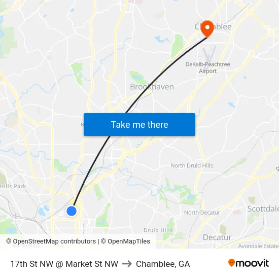 17th St NW @ Market St NW to Chamblee, GA map