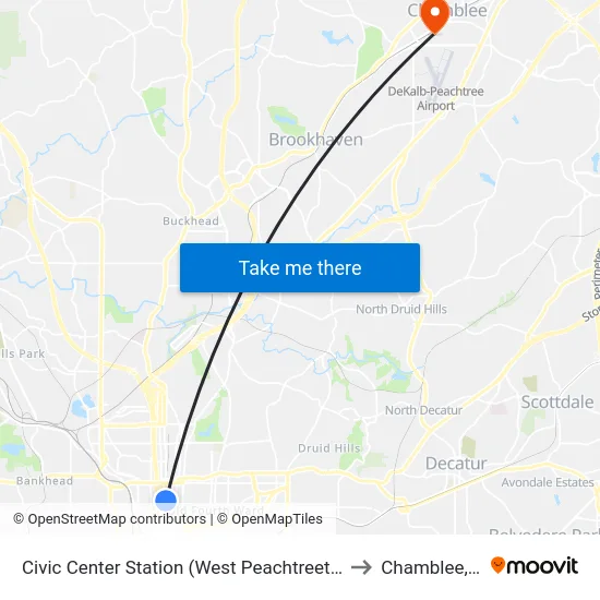 Civic Center Station (West Peachtreet Street) to Chamblee, GA map