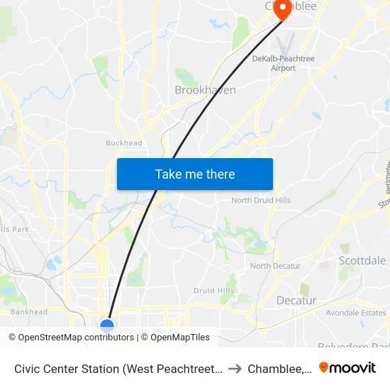 Civic Center Station (West Peachtreet Street) to Chamblee, GA map