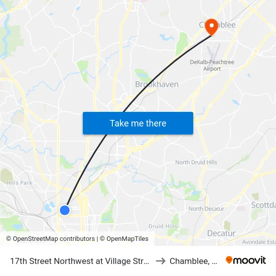 17th Street Northwest at Village Street to Chamblee, GA map