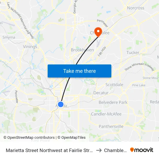 Marietta Street Northwest at Fairlie Street Northwest to Chamblee, GA map