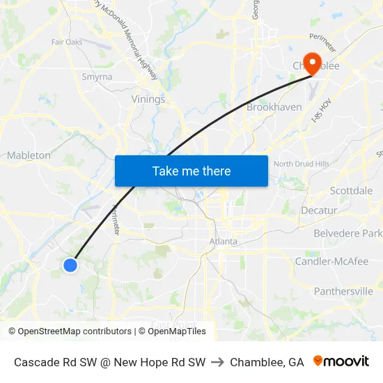 Cascade Rd SW @ New Hope Rd SW to Chamblee, GA map