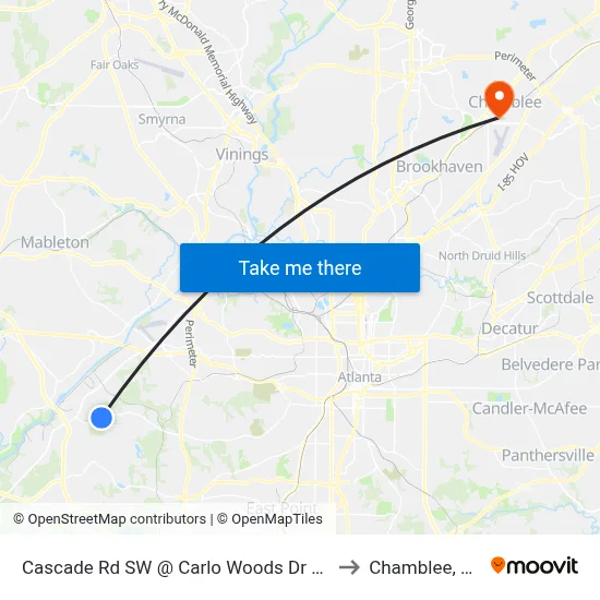 Cascade Rd SW @ Carlo Woods Dr SW to Chamblee, GA map