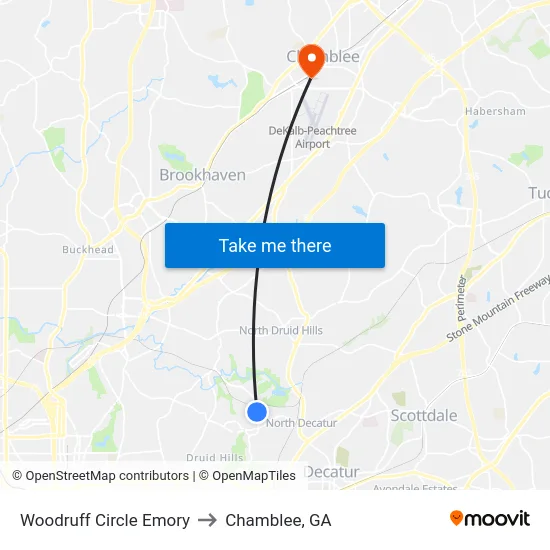 Woodruff Circle Emory to Chamblee, GA map