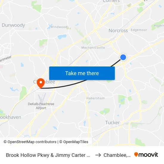 Brook Hollow Pkwy & Jimmy Carter Blvd Ob to Chamblee, GA map