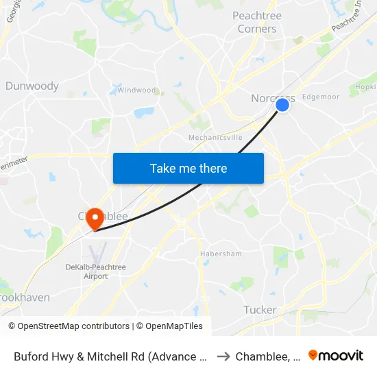 Buford Hwy & Mitchell Rd (Advance Auto) to Chamblee, GA map