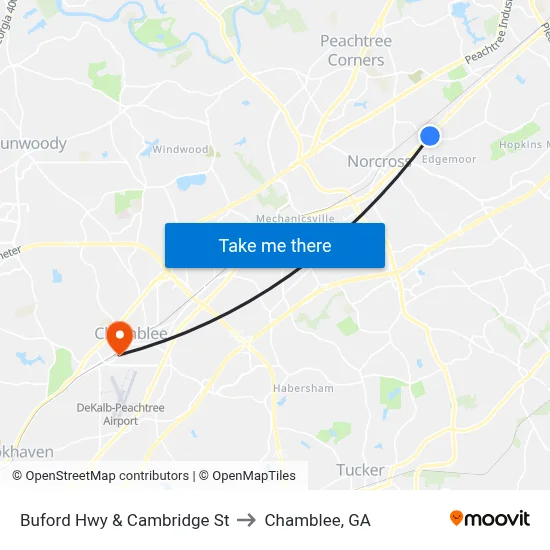 Buford Hwy & Cambridge St to Chamblee, GA map