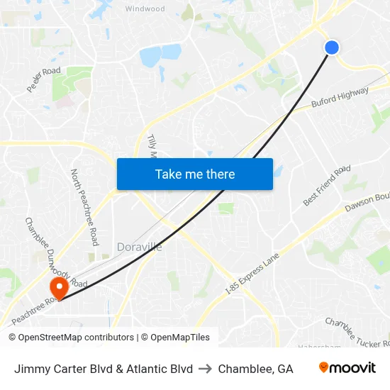 Jimmy Carter Blvd & Atlantic Blvd to Chamblee, GA map