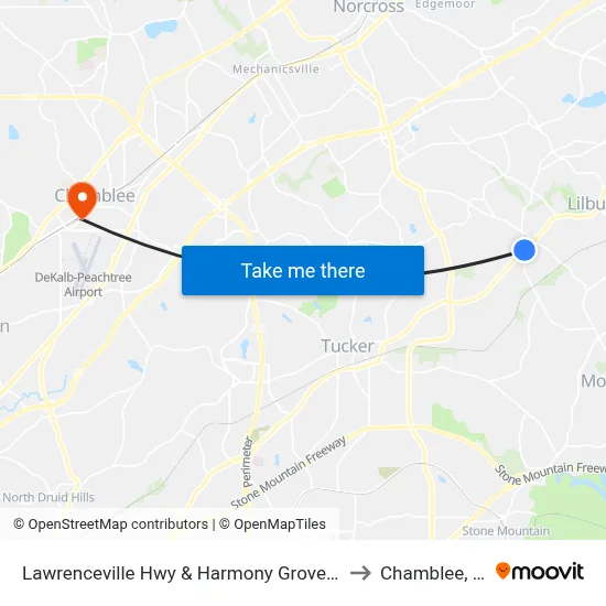 Lawrenceville Hwy & Harmony Grove Rd Ib to Chamblee, GA map