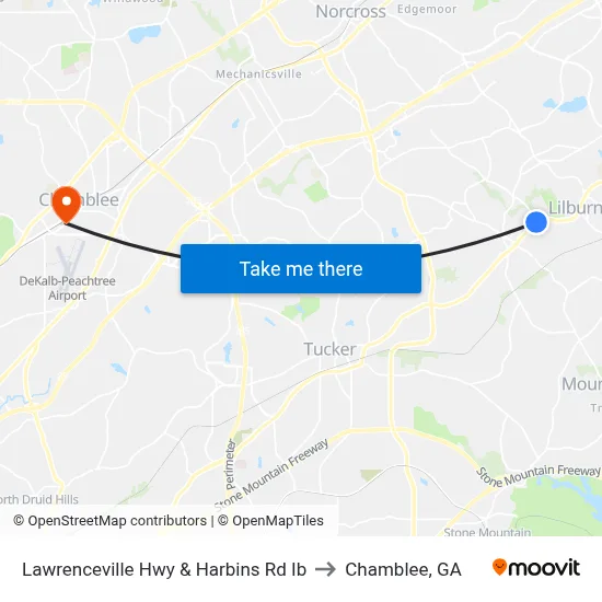 Lawrenceville Hwy & Harbins Rd Ib to Chamblee, GA map