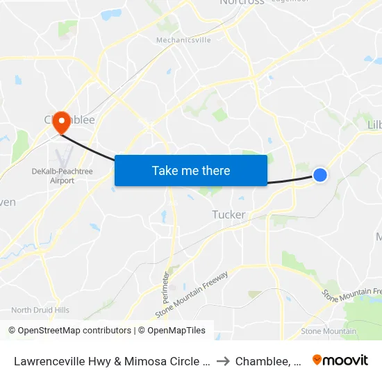 Lawrenceville Hwy & Mimosa Circle Ob to Chamblee, GA map