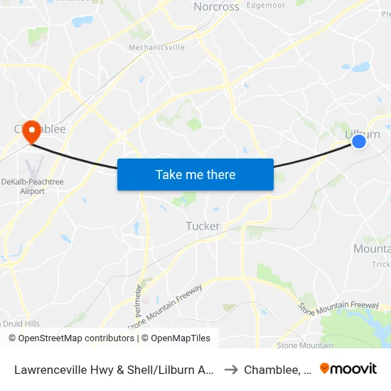 Lawrenceville Hwy & Shell/Lilburn Animal to Chamblee, GA map